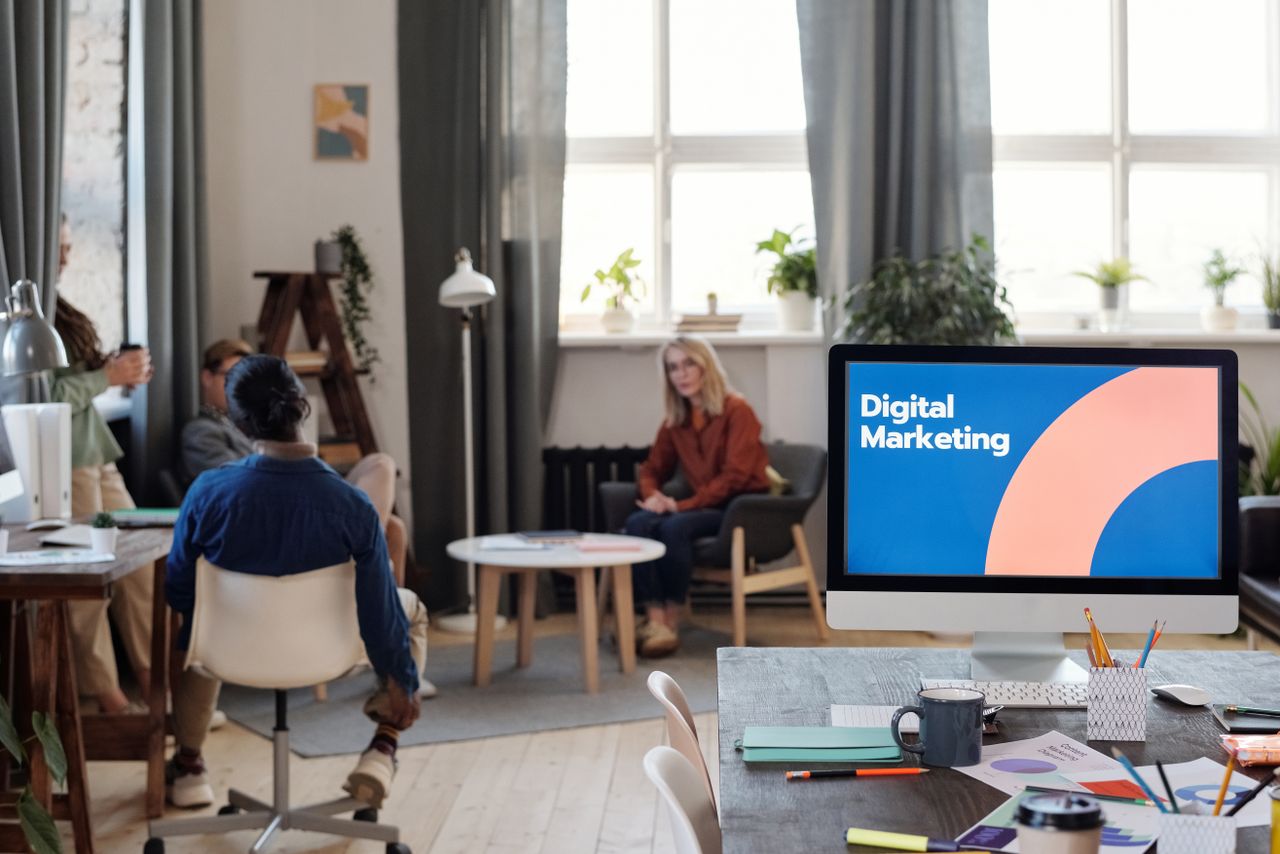 Digital marketing team collaborating on strategy